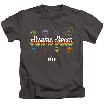 Charcoal kid's t-shirt for ages 4 to 7 with Sesame Street Made In 1969 graphic