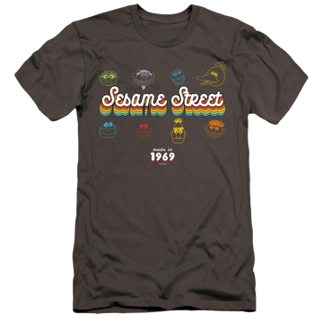 Charcoal men's premium slim fit t-shirt with Sesame Street Made In 1969 graphic