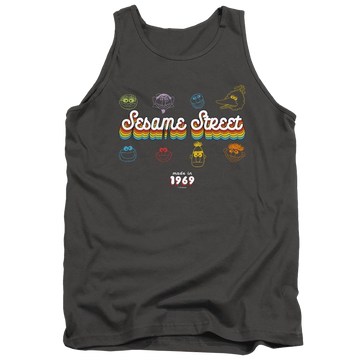 Charcoal men's tank with Sesame Street Made In 1969 graphic