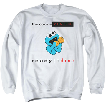 White men's crewneck sweatshirt with Sesame Street Ready To Dine graphic