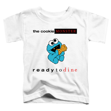 White toddler t-shirt with Sesame Street Ready To Dine graphic
