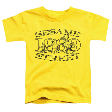 Yellow toddler t-shirt with Sesame Street Friend Stroll graphic