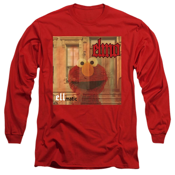 Red men's long sleeve t-shirt with Sesame Street Ellmatic graphic