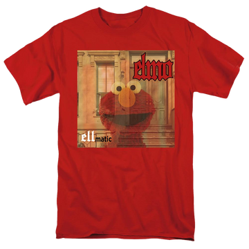 Red men's regular fit t-shirt with Sesame Street Ellmatic graphic