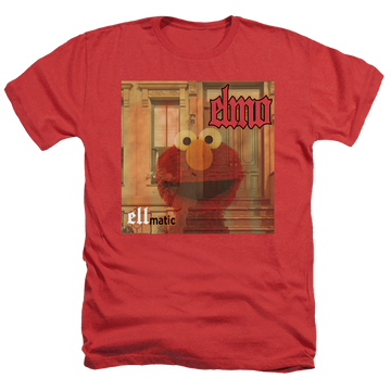 Red men's heather t-shirt with Sesame Street Ellmatic graphic