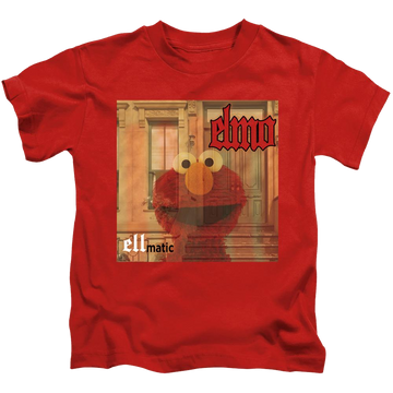Red kid's t-shirt for ages 4 to 7 with Sesame Street Ellmatic graphic