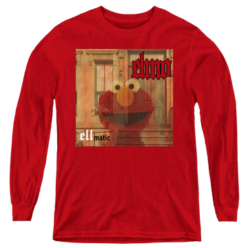 Red youth long sleeve t-shirt with Sesame Street Ellmatic graphic
