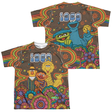 Sesame Street Psychedelic 69 youth all-over print t-shirt for ages 8 to 12