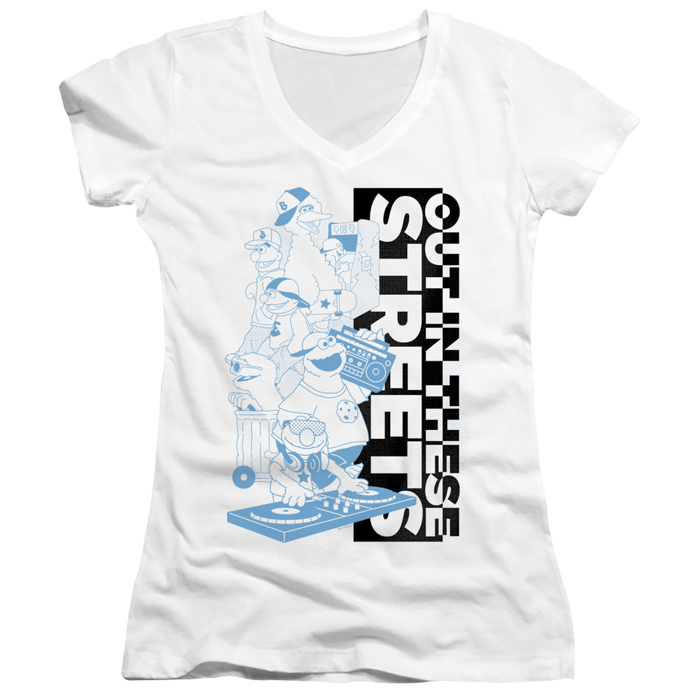 Sesame Street Out In These Streets - Juniors V-Neck T-Shirt Juniors V-Neck T-Shirt Sesame Street   