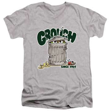 Athletic heather men's v-neck t-shirt with Sesame Street Grouch graphic