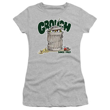 Athletic heather juniors t-shirt with Sesame Street Grouch graphic