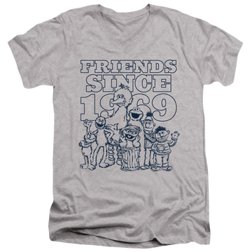 Athletic heather men's v-neck t-shirt with Sesame Street Friends Since graphic