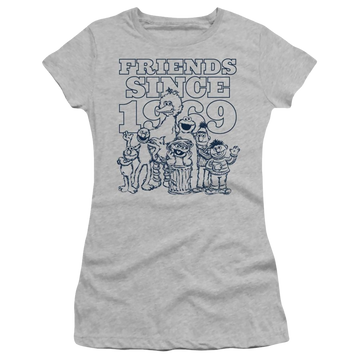 Athletic heather juniors t-shirt with Sesame Street Friends Since graphic