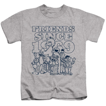 Athletic heather kid's t-shirt for ages 4 to 7 with Sesame Street Friends Since graphic