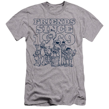 Athletic heather men's premium slim fit t-shirt with Sesame Street Friends Since graphic