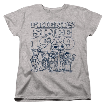 Athletic heather women's t-shirt with Sesame Street Friends Since graphic