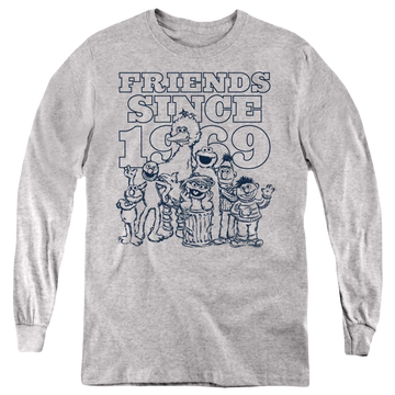 Athletic heather youth long sleeve t-shirt with Sesame Street Friends Since graphic