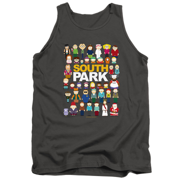 Charcoal men's tank with South Park Full Cast graphic