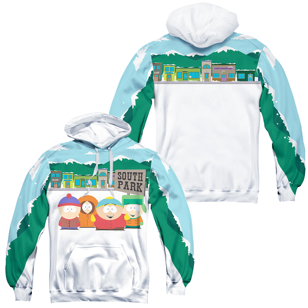 South Park Boys And Sign (Front/Back Print) - All-Over Print Pullover Hoodie All-Over Print Pullover Hoodie South Park   
