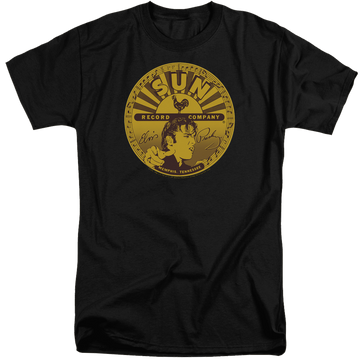 Black men's tall fit t-shirt with Elvis Presley Elvis Full Sun Label graphic