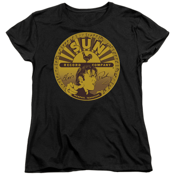 Black women's t-shirt with Elvis Presley Elvis Full Sun Label graphic