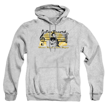 Athletic heather pullover hoodie with Elvis Presley Sun Record Company graphic