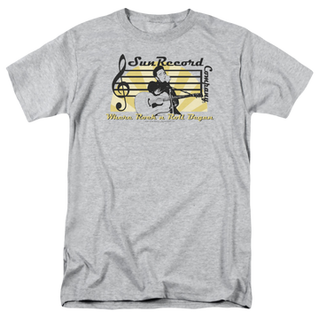 Athletic heather men's regular fit t-shirt with Elvis Presley Sun Record Company graphic