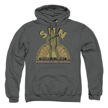 Charcoal pullover hoodie with Elvis Presley Original Son graphic