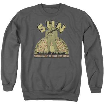 Charcoal men's crewneck sweatshirt with Elvis Presley Original Son graphic