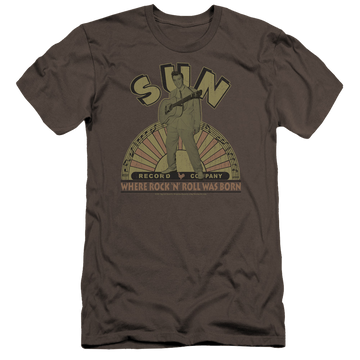 Charcoal men's premium slim fit t-shirt with Elvis Presley Original Son graphic