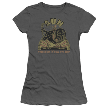 Charcoal juniors t-shirt with Sun Records Sun Rooster graphic