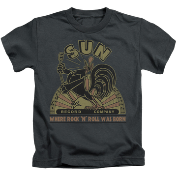 Charcoal kid's t-shirt for ages 4 to 7 with Sun Records Sun Rooster graphic