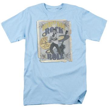 Light blue men's regular fit t-shirt with Elvis Presley Heritage Of Rock Poster graphic