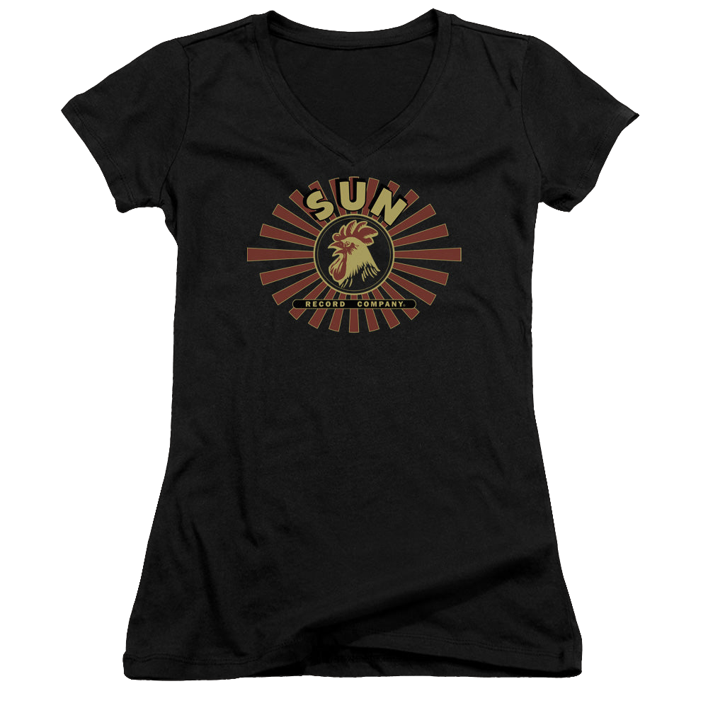 Sun Records Sun Ray Rooster - Juniors V-Neck T-Shirt Juniors V-Neck T-Shirt Sun Records   