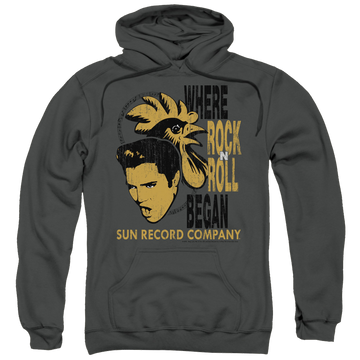 Charcoal pullover hoodie with Elvis Presley Elvis And Rooster graphic