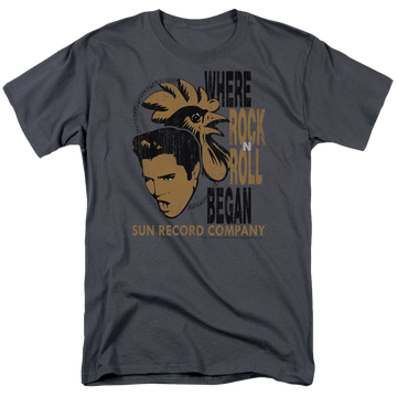 Charcoal men's regular fit t-shirt with Elvis Presley Elvis And Rooster graphic
