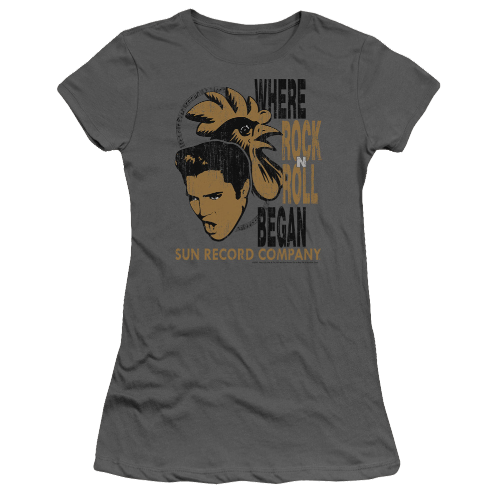 Elvis Presley Elvis And Rooster - Juniors T-Shirt Juniors T-Shirt Elvis Presley   