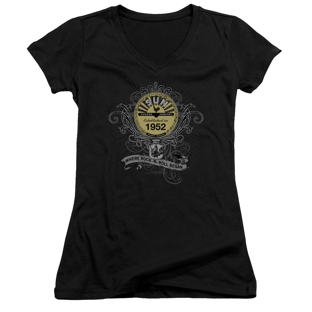 Sun Records Rockin Scrolls - Juniors V-Neck T-Shirt Juniors V-Neck T-Shirt Sun Records   