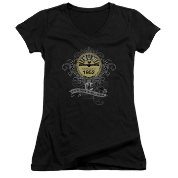 Sun Records Rockin Scrolls - Juniors V-Neck T-Shirt Juniors V-Neck T-Shirt Sun Records   