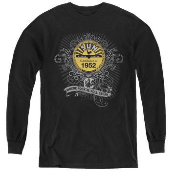 Black youth long sleeve t-shirt with Sun Records Rockin Scrolls graphic