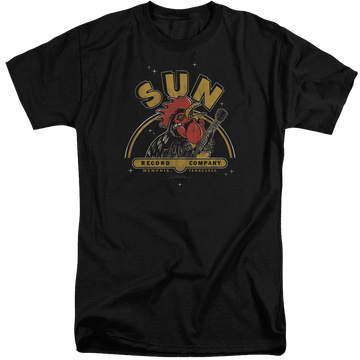 Black men's tall fit t-shirt with Sun Records Rocking Rooster graphic