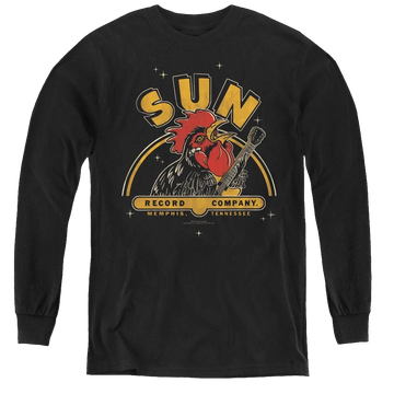 Black youth long sleeve t-shirt with Sun Records Rocking Rooster graphic