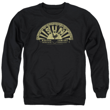 Black men's crewneck sweatshirt with Sun Records Tattered Logo graphic