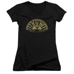 Sun Records Tattered Logo - Juniors V-Neck T-Shirt Juniors V-Neck T-Shirt Sun Records   