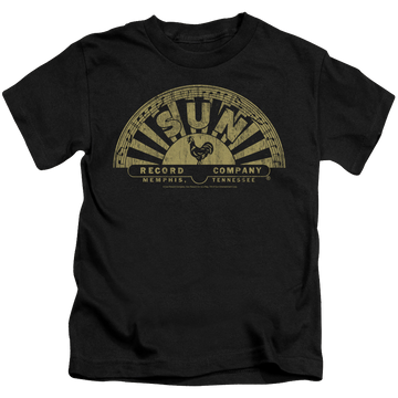 Black kid's t-shirt for ages 4 to 7 with Sun Records Tattered Logo graphic