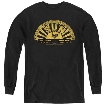 Black youth long sleeve t-shirt with Sun Records Tattered Logo graphic