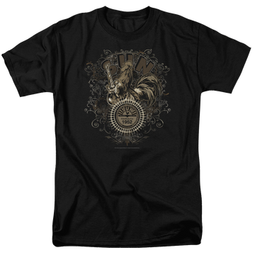 Black men's regular fit t-shirt with Sun Records Scroll Around Rooster graphic