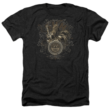 Charcoal men's heather t-shirt with Sun Records Scroll Around Rooster graphic