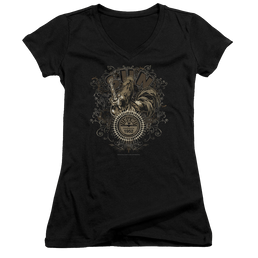 Sun Records Scroll Around Rooster - Juniors V-Neck T-Shirt Juniors V-Neck T-Shirt Sun Records   