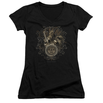 Sun Records Scroll Around Rooster - Juniors V-Neck T-Shirt Juniors V-Neck T-Shirt Sun Records   